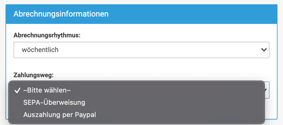 Zahlungsweg bearbeiten bei affilicon