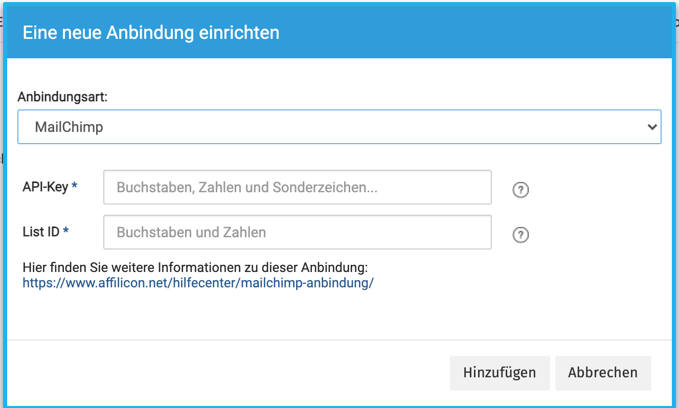 Mailchimp Anbindung einrichten