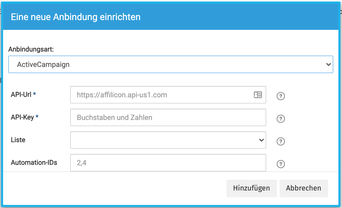 Anbindung für ActiveCamapign mit Affilicon einrichten