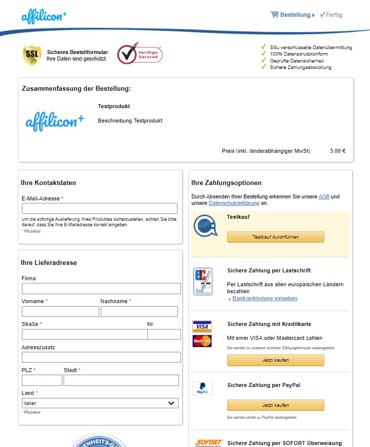 Testkäufe mit affilicon